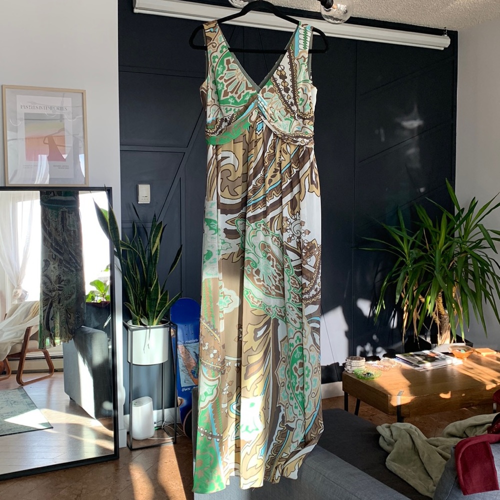 Green Print Long Gown